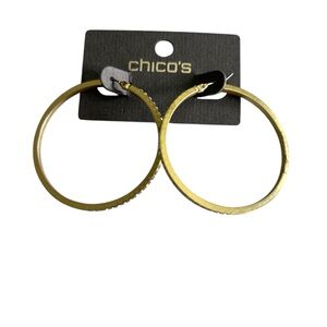 Chico's Distressed Gold Tone With Rhinestine Snap Hoop Earrings